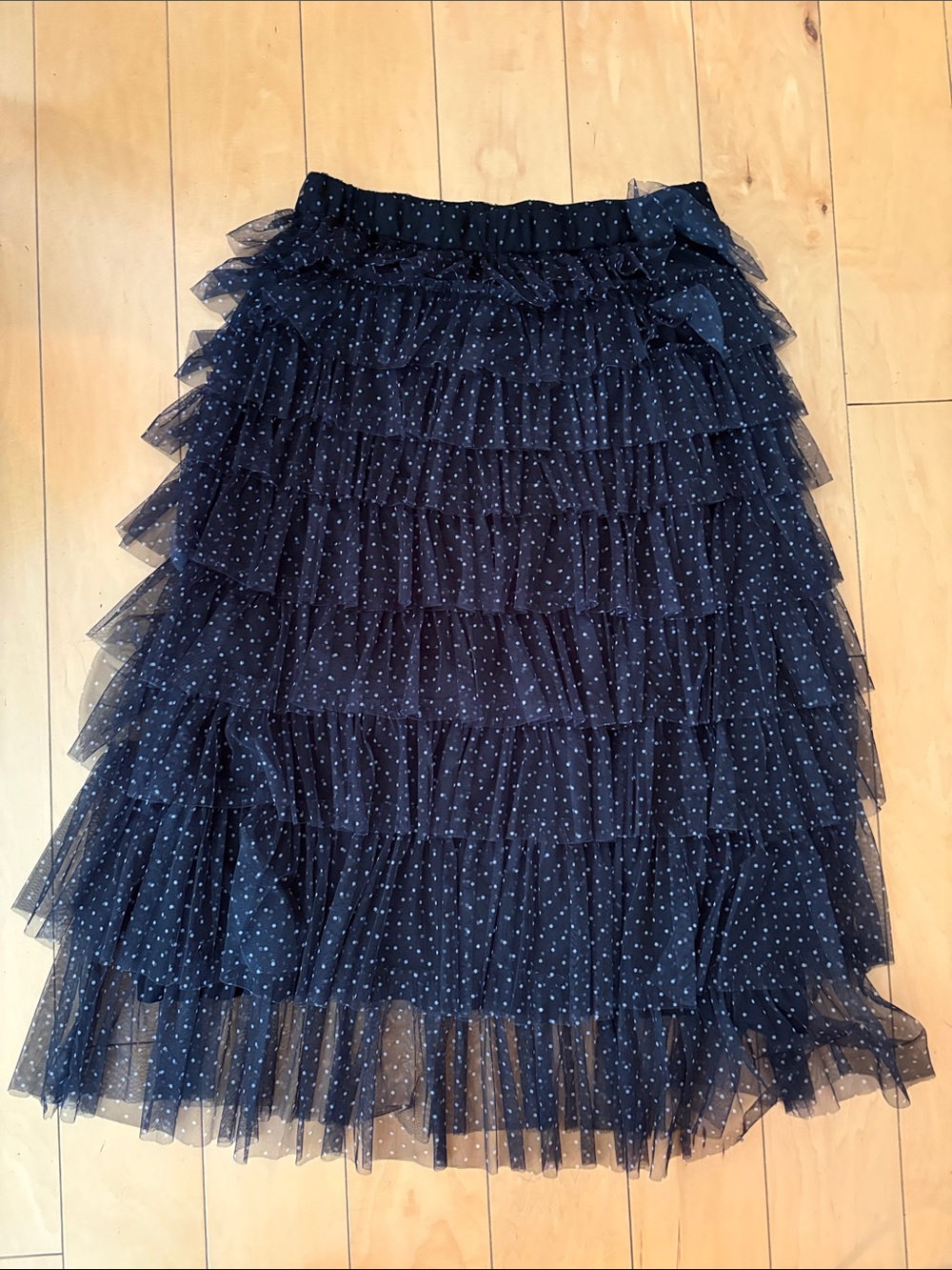 Cupcakes and Cashmere Black Swiss dots Tiered Tulle Whimsy Western maxi Skirt M